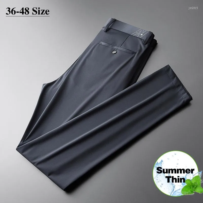 Mäns byxor plus storlek 44 46 48 Summer Thin Men's Casual Cool bekväm elasticitet Classic Straight Business Trousers Brand Clothes