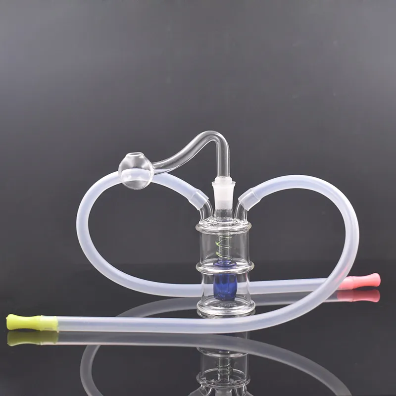 Çift Ağızlıklar Cam Yağ Brülör Bong Su Boruları Aynı zamanda İki Kişinin Kullanımı 10mm Erkek Cam Yağ Burnu Boruslu Ashcatcher Bong