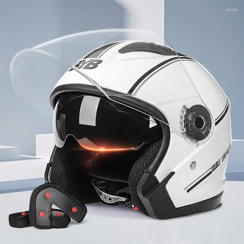 Motosiklet Kaskları Erkekler Yarım Çift Lens Scooter Moto Kask Motosiklet Motobike Anti Bez Kadınlar için