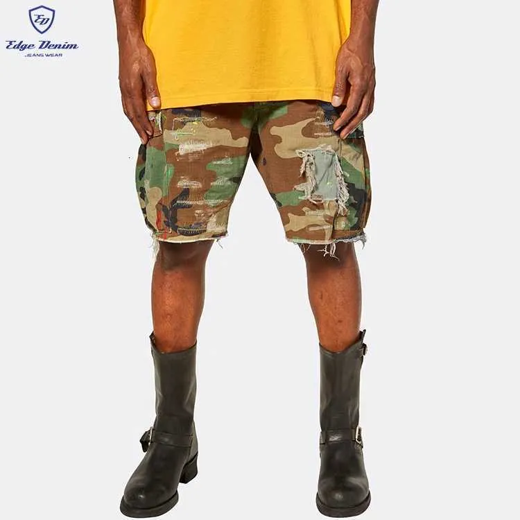 2023 Off-designer Hommes Shorts Summer Fashion Beach Pantalons Haute Qualité Edge Denim Personnalisé Poids Lourd Éclaboussures De Peinture Cargo Camouflage Camo Jeans