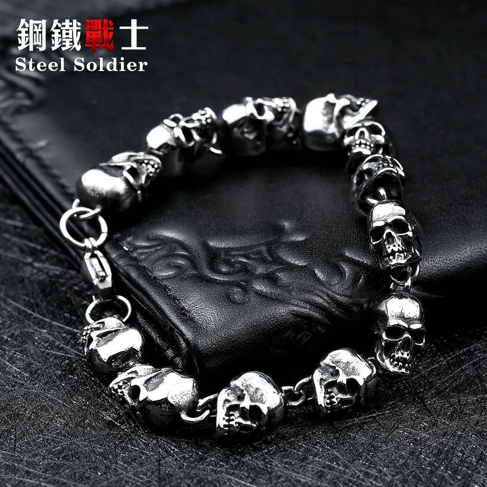 Bangle rostfritt stål Ny design Men Punk Skull Chain Armband Men mode rostfritt stål charmarmband smycken