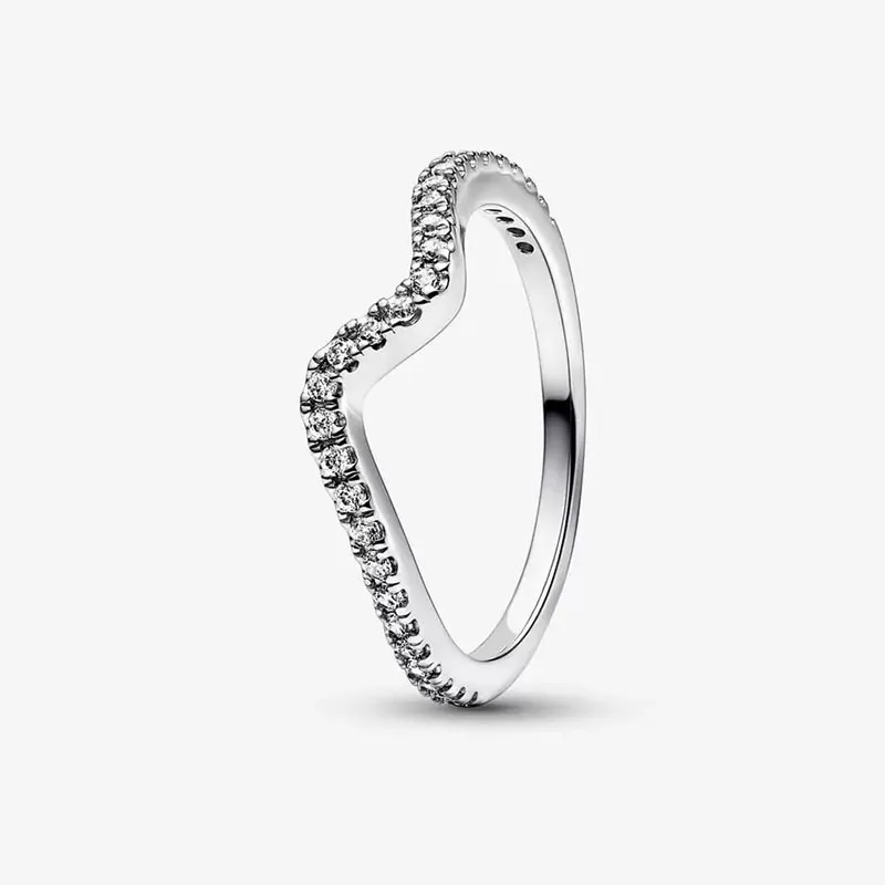 Sparkling Wave Ring för Pandora Äkta Sterling Silver Stacking Ringar Set designer Smycken för kvinnor Sisters Gift Crystal diamantring med originalkartong