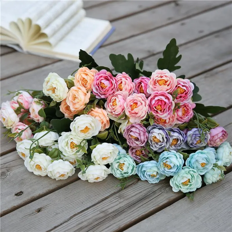 Silk Peony Rose Bouquet Small Fake Flowers For DIY Home, Garden