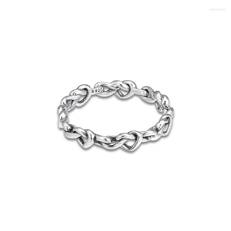 Anelli a grappolo in argento sterling 925 per le donne gioielli con ciondoli brillanti cuori annodati vintage semplice classico