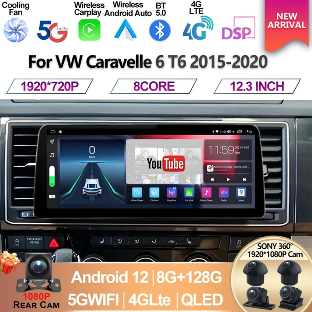 For VW Caravelle 6 T6 2015-2020 Multimedia Carplay Head Unit 12.3inch Screen Android 12 Car Video Player 2Din Radio Stereo GPS-4