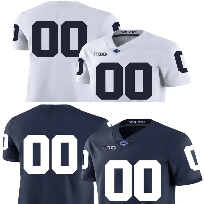 Aangepaste Penn State Jerseys Passen Men College Blue White Us Flag Fashion volwassen maat American Football Wear gestikte jersey mix bestelling