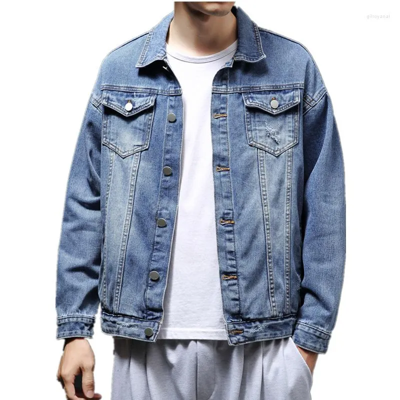 Hommes Vestes Printemps Automne Denim Manteau Hommes Tendance Lâche Lavage Jeans Veste Casual Revers Quatre Saisons