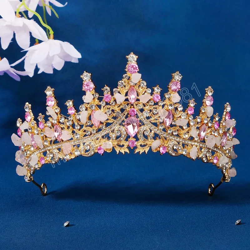 Roze gouden kleur kristal bruid tiara mode koningin voor bruiloft kroon kopstuk haar sieraden accessoires