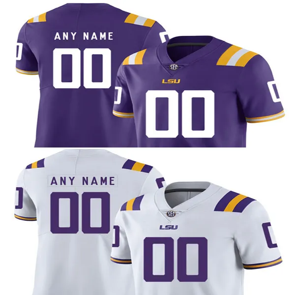 Custom LSU Tigers jerseys customize men college white purple us flag fashion adult size american football wear stitched jersey
