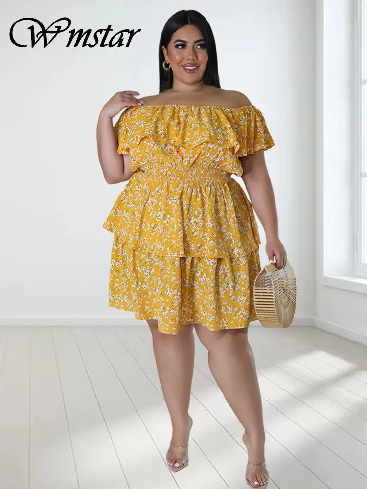 Vestidos de talla grande Wmstar tama o para mujer ropa de verano manga S estampado de flores dobladillo grande Midi vestido estilo venta al por mayor