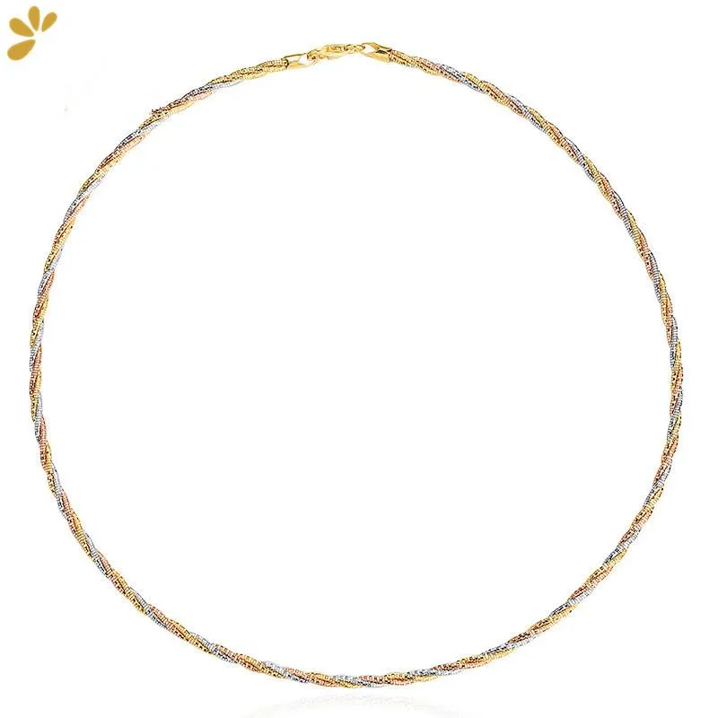 Necklaces Italian 925 Sterling Silver Three Color 1.3mm Gold Plated Thread Weave Choker Necklaces Fine Jewelry Women Trendy Gift Necklace