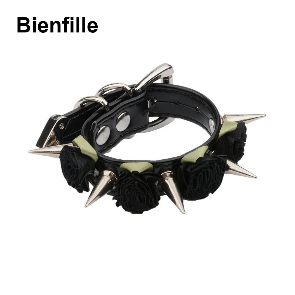 Bracelets Hot Handmade Punk Spiked Flowers PU Leather Bracelet Men Charm Bracelets For Women Spikes Cuff Jewelry Gifts Wholesale