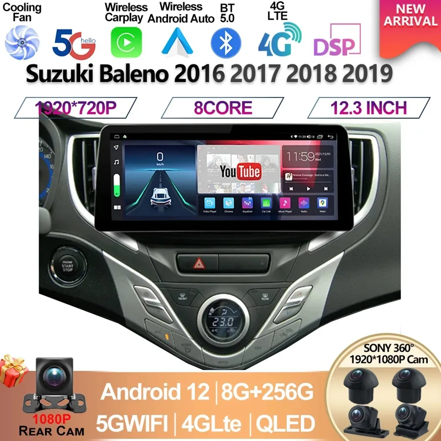 Pour Suzuki Baleno 2016 2017 2018 2019 Radio Layar 12.3 pouces stéréo Pemutar voiture vidéo Mobil Android 12 GPS Pemutar unité multimédia-2