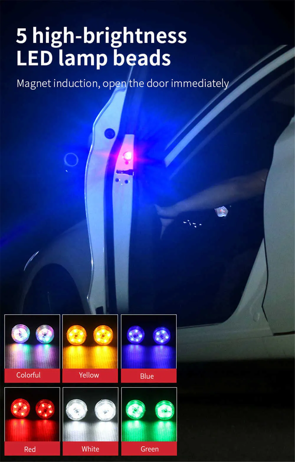 Universal LED Car Opening Door Safety Warning Anti-collision Lights  Magnetic Sensor Strobe Flash Light Turn Signal Parking Light