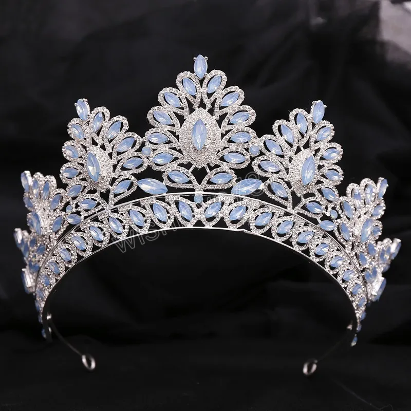 Grande opale cristal couronnes diadème Banquet diadèmes Pageant fête mariage Costume fête bijoux de cheveux