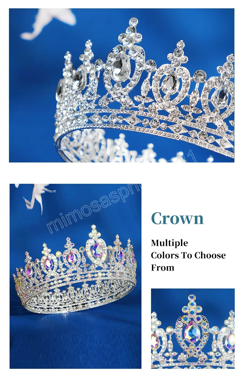 クリスタルロイヤルクイーンキングティアラスと王冠女性プロムディアデムヘアの装飾