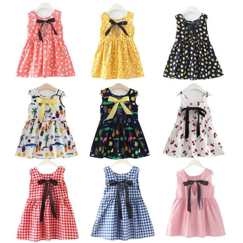Flickor klänningar bomull sommarbarn klänning barn körsbärstryck Vest kläder 230408 ​​230520