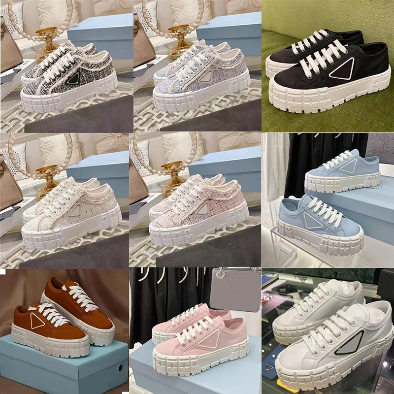 2023 Nya designer kvinnor skor klänning nylon casual skor gabardine klassisk duk sneakers märke hjul lady stylist tränare mode