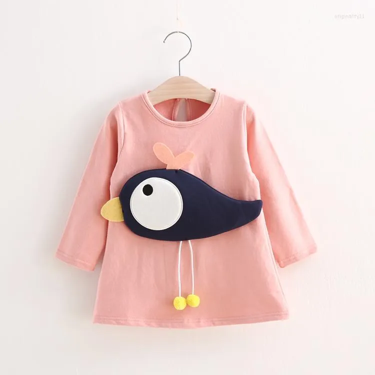 Vestidos de menina 2023 Primavera Autumn Girls Cotton Dress Childreter Sweaters 3D Big Bird Princess Aniversário