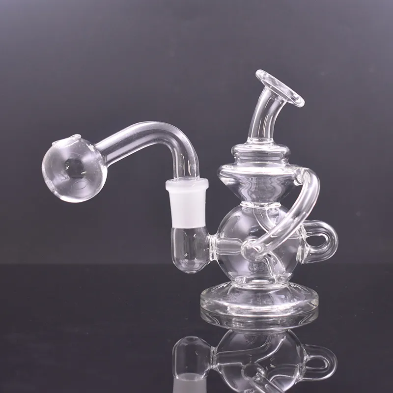 1pcs Narguilé Verre Bong Recycler Dab Rig Fumer Des Conduites D'eau Bongs De Fumée Tornado Cyclone Recycleurs 4,8 Pouces 14mm Joint Avec Tuyau De Brûleur À Huile En Verre Mâle Et Bol Coulissant