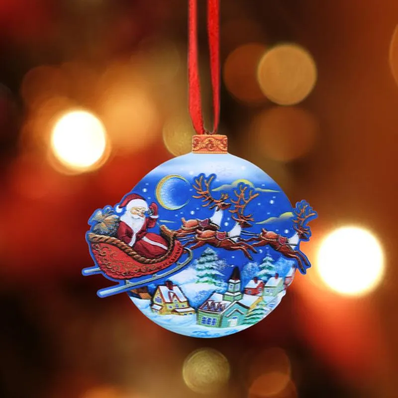 Christmas Decorations Ornaments Metal Santa Claus Sleigh Ball Wall Hanging Decoration Xmas Tree Pendants Hanger Outdoor Indoor Year Gift