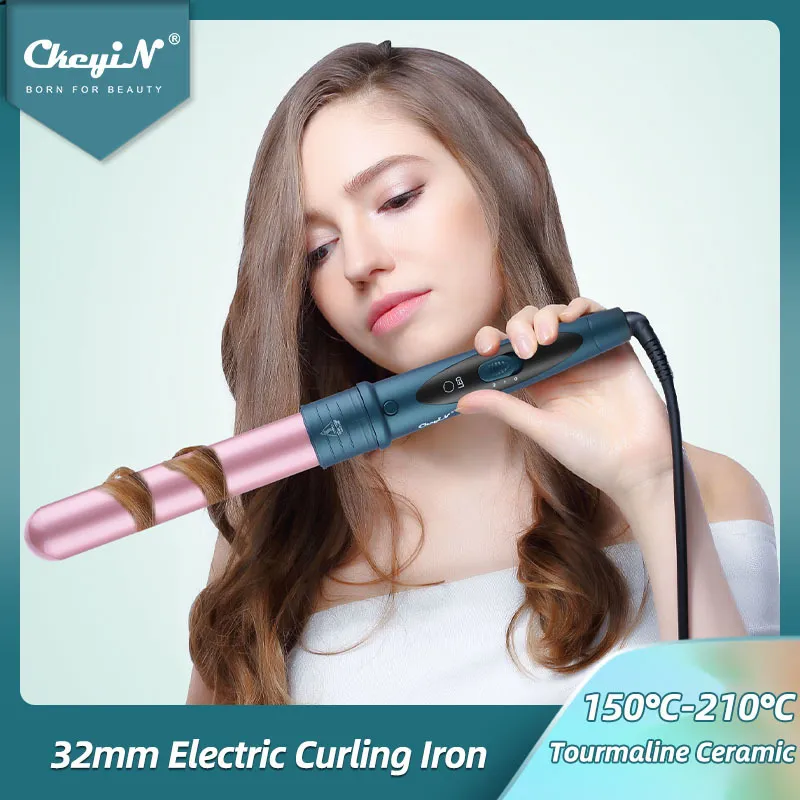 Curling Irons Ckeyin 9mm 32 mm 25 mm Bat Haar krultje Iron Wand Temperatuurafstelling Waivers Taps toelopende Crimp Ryping met handschoen 230520