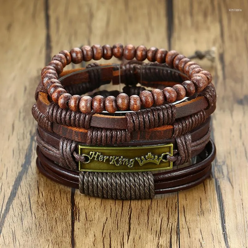 Charm Bracelets HER KING BROWN LEATHER SURF BRACELET FOR MEN WOMEN