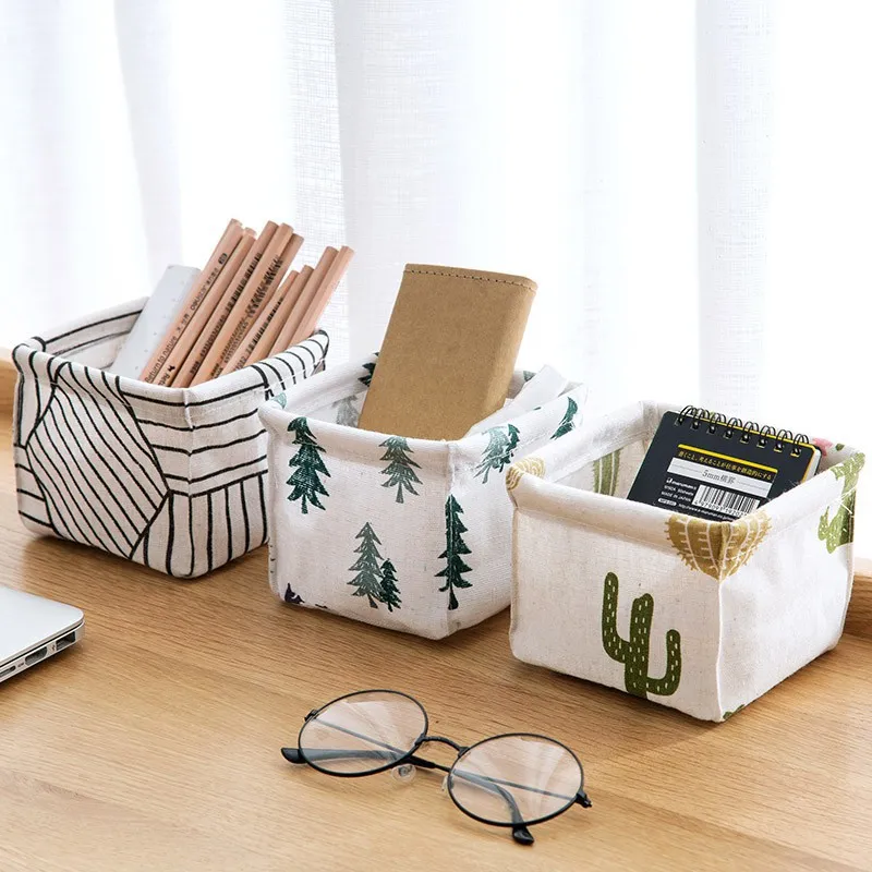 Opvouwbare Bureau-organizer Opbergmand Mini Lade Katoen Linnen Organizer Box voor Kantoor Cosmetische Sieraden Home Decor