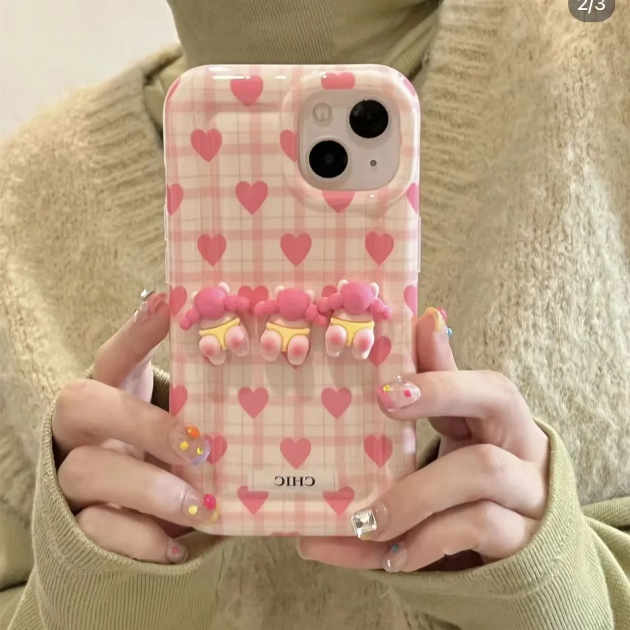 Designer telefoonhoes cartoon roze hartpatroon geschikt voor iPhone 14 13 12 Pro Max 11 14Plus Soft Shell Anti-Fall Phone Case