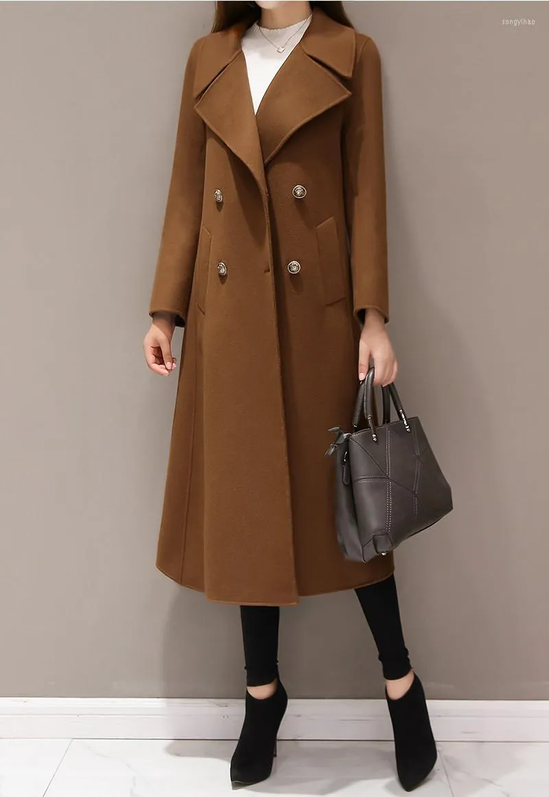 2023 Fashion Womens Woolen Wool Trench Coat Ladies Long Plus Size