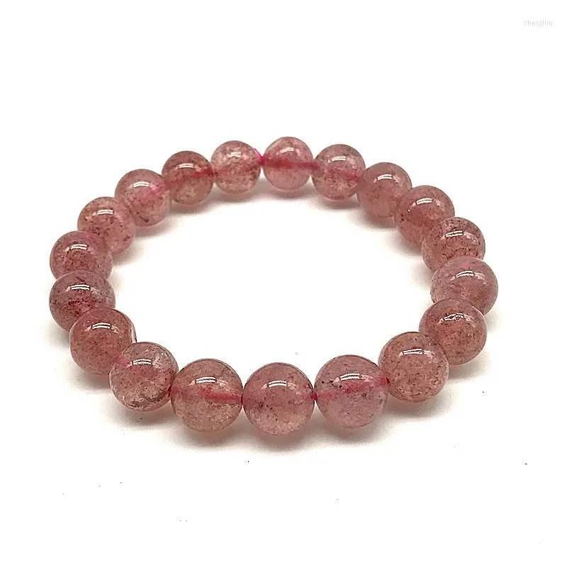 Strand A Good Quality 10 MM Nature Strawberry Stone Round Bead Bracelet For Women Really Color Not Glass Beads Fashion Party Jewelry