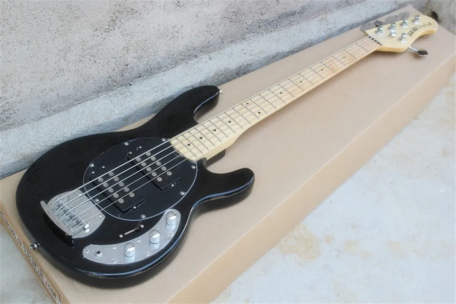 Haute qualité 5 cordes noir guitare basse électrique Ernie Ball Musicman Music Man Sting Ray micro passif érable touche