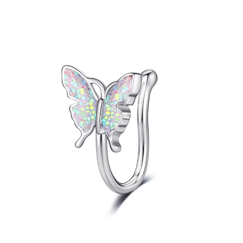 Klipsy nosowe pierścienie stołki obręcze dla kobiet bez piepy body Jewlery motyl U kształt miedź srebrny kolor hurtowy 2023 NOWOŚĆ