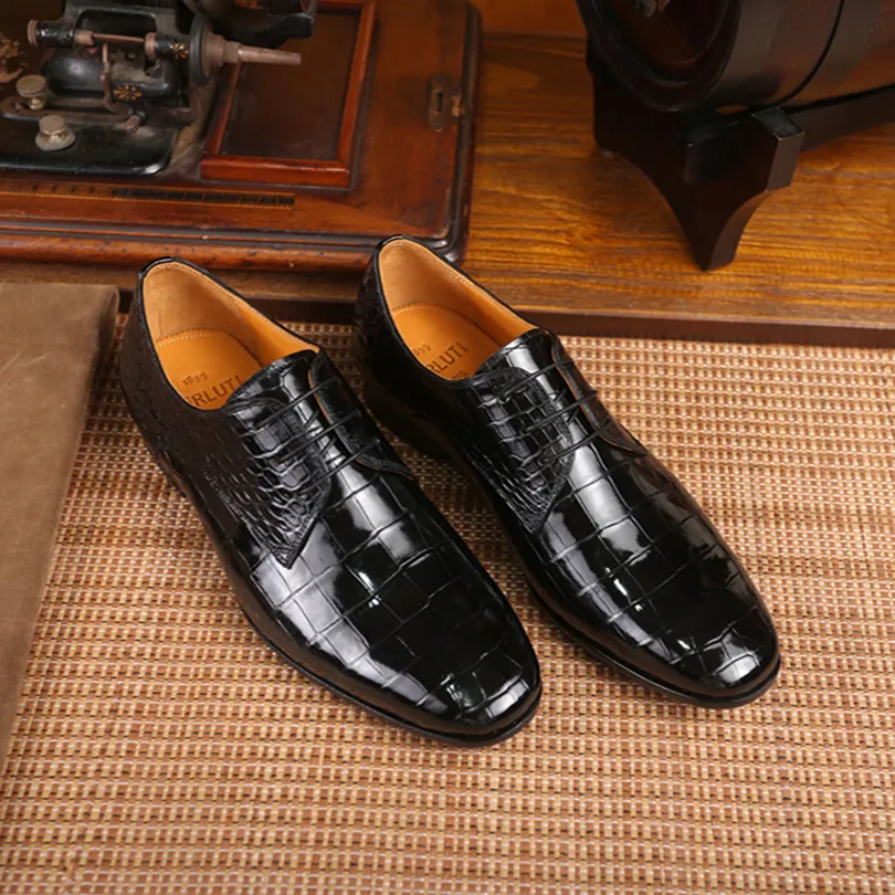 berluti sapatos masculinos sapatos masculinos crocodilo derby de alta qualidade couro com cadarço couro raro feito à mão transporte para o trabalho traje formal profissional
