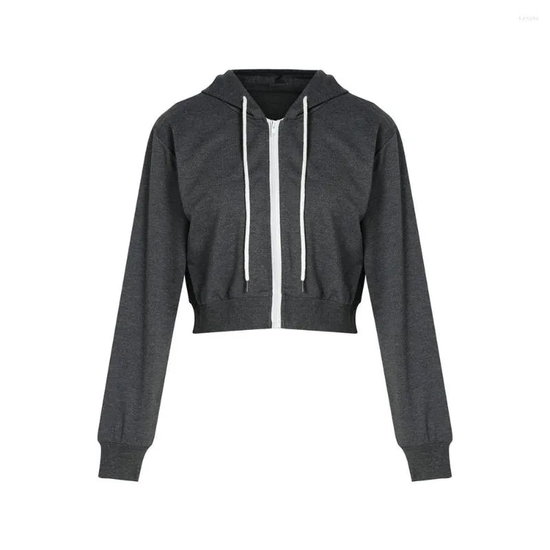 Sweat à capuche femme Zip Up automne sweat à capuche femmes classique décontracté à manches longues couleur unie recadrée Slim Fit sweats