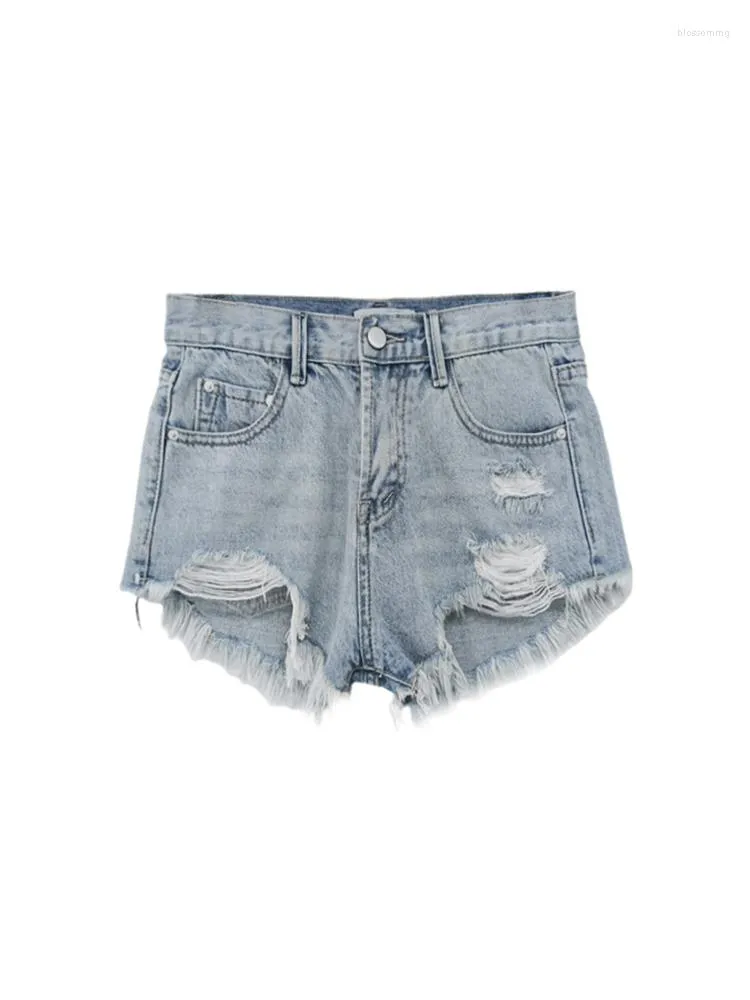 Jeans feminino shorts mulheres sexy angustiadas jeans americano inseto de garotas design de borla irregular de verão curto de verão alta cintura vintage