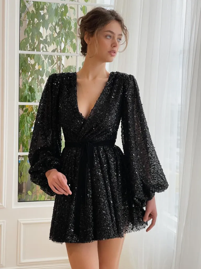 green emerald velvet dress Sheath/Column One Shoulder Fully Sequins Long Sleeves Homecoming Dress Tight QH2391 US4 / Custom Color