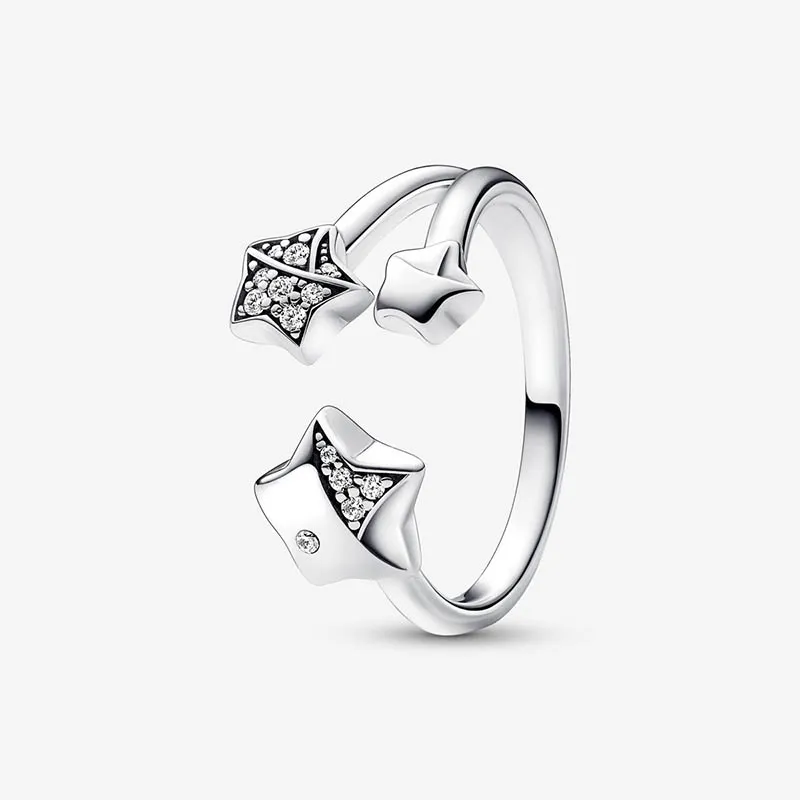 Authentic Sterling Silver Lucky Star Rings for Pandora Crystal diamond Open Ring Set designer Jewelry For Women Sisters Gift Party ring with Original Box wholesale