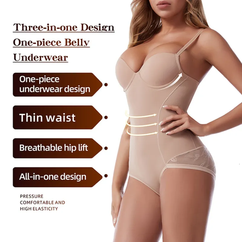 Sexy Lace Jacquard Tummy Tucker Corset Bodysuit With Butt Lifter