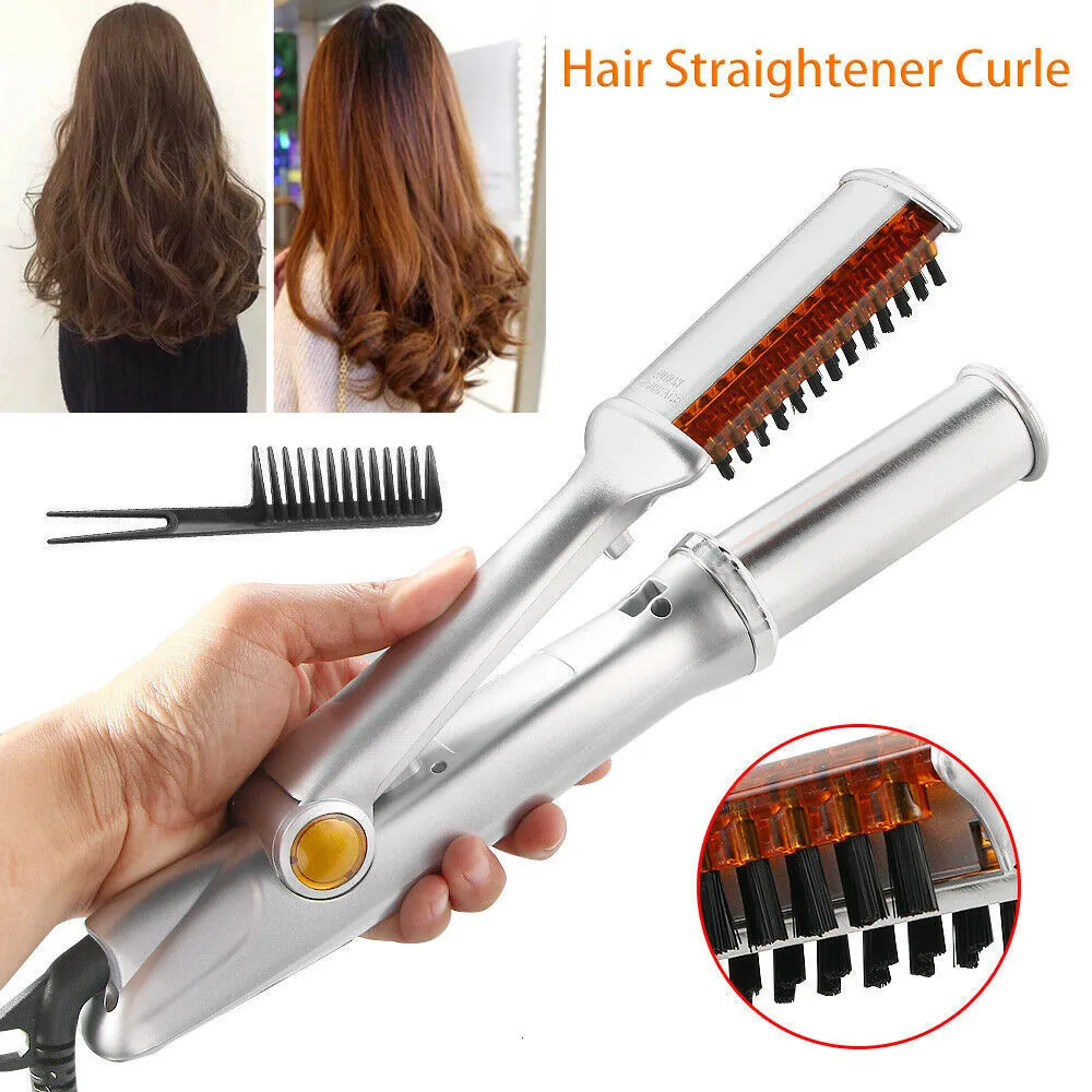 Arricciacapelli Hair Iron Max 2 Way Rotating Bigodino 2 in 1 Piastra per capelli Spazzola lisciante Spazzola per capelli elettrica 230520