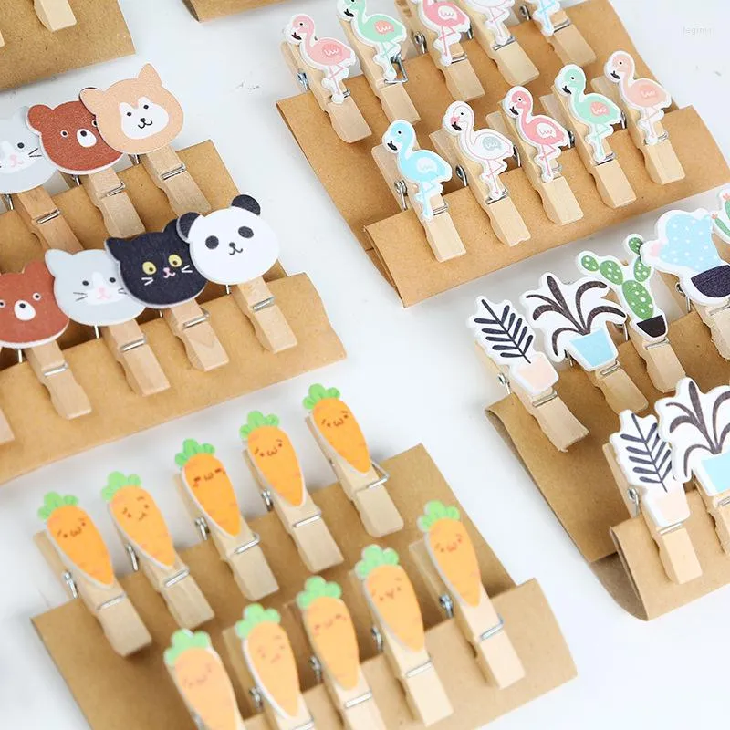 10pcs/bag Cute Mini Flamingo&Dog Cartoon Wood Clips Decorations Paper Po Clip Craft Decoration Office School Supplies