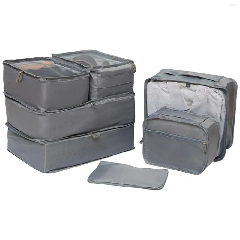 Sacs de rangement 7pcs Organisateur Compression Pour Valises Bagages Vêtements Maquillage Étanche Résistant À La Déchirure Hommes Femmes Voyage Cubes Ensemble Chaussures