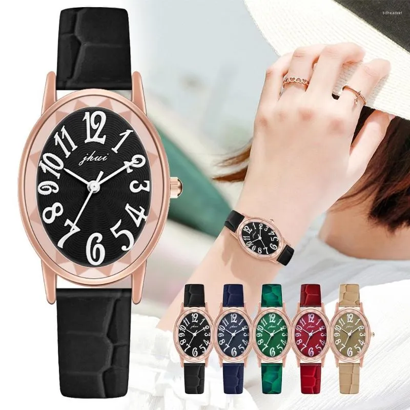 Montres-bracelets Vente Montre Femme Cadran Numérique Ovale Tempérament Polyvalent Femme Quartz Cuir Décontracté