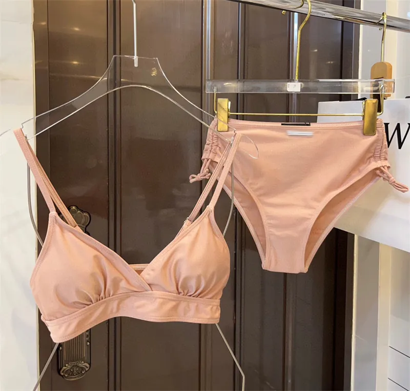 Luksusowy projektant moda strojów kąpielowych sznurka różowy sport seksowny krótki top i dolne dzielone bikini