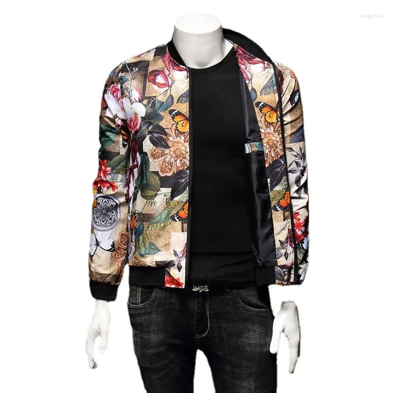 Men's Jackets Floral Jacket Men Clothing Fashion Men's Business Casual Long Sleeve Coats Slim Fit Stand Collar Tops