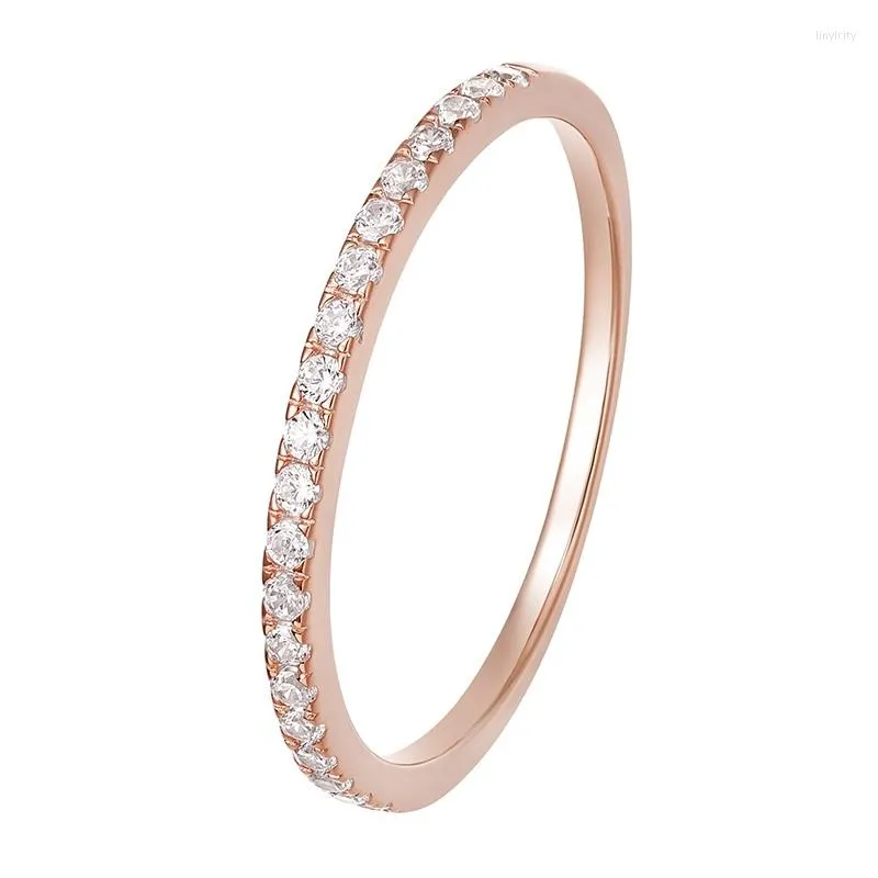 Bagues en grappe KolmnstaReal Bague en argent sterling 925 Couleur or rose CZ Mariage Femmes Bague de fiançailles Mince Anel Feminino Femme Taille 3-13