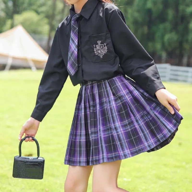 Юбки девочка Дети подходят JK японская одежда униформа модных рубашек с коротким рукавом плиссированная юбка Kawaii Аниме -футболка 230520