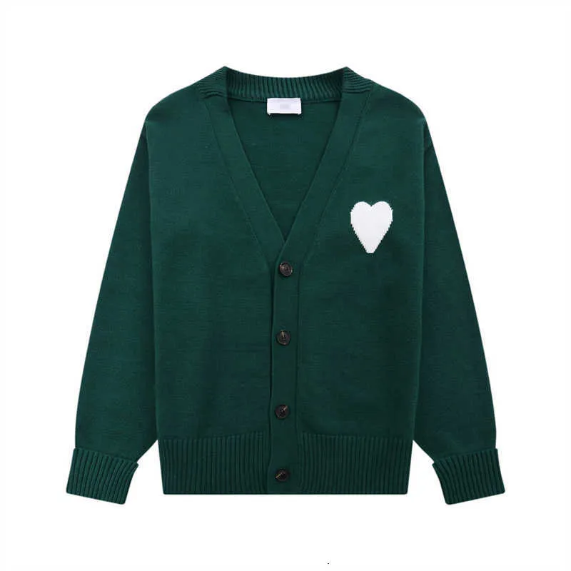 Amis Paris France Knitted Love Jacquard Heart Cardigan Sweater