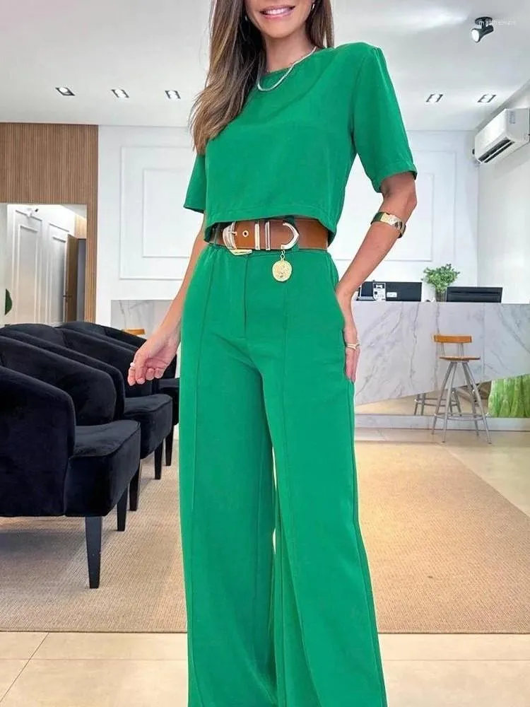 Tweedelige broek voor dames casual sets dames outflies 2023 zomer mode gewoon ronde nek korte mouwen crop top top pok pocket suit