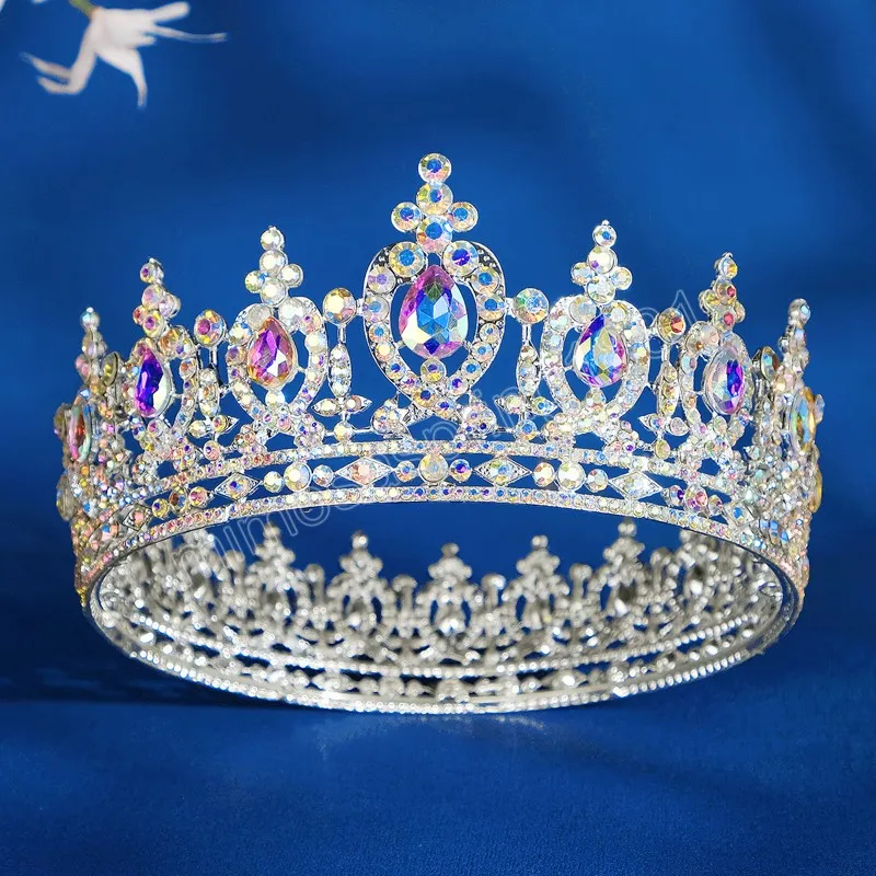 Crystal Royal Queen King Tiaras와 Crowns 여성 무도회 당장 머리 장식품 웨딩 헤어 보석 액세서리